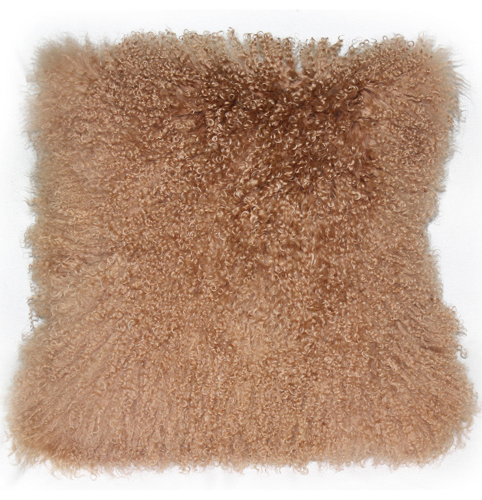 Genuine Mongolian Sheepskin Throw Pillow with Insert (16+ Colors), Mocha