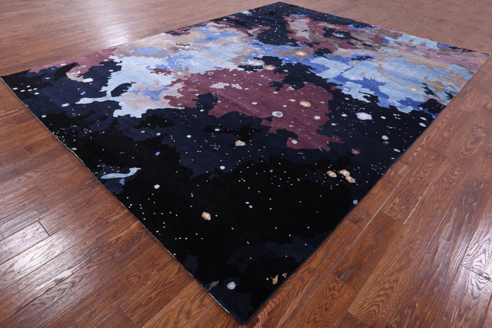 9' 0" X 11' 9" Contemporary Hand Knotted Wool and Silk Galaxy Design Rug Q6166