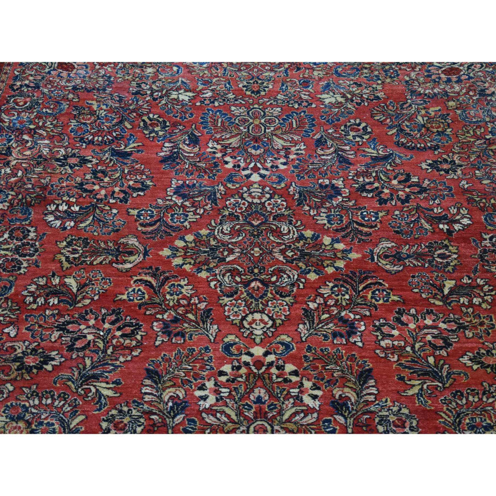 Tomato Red, Persian Sarouk Soft Wool Hand Knotted Oriental Rug, 7'10" x 9'10"