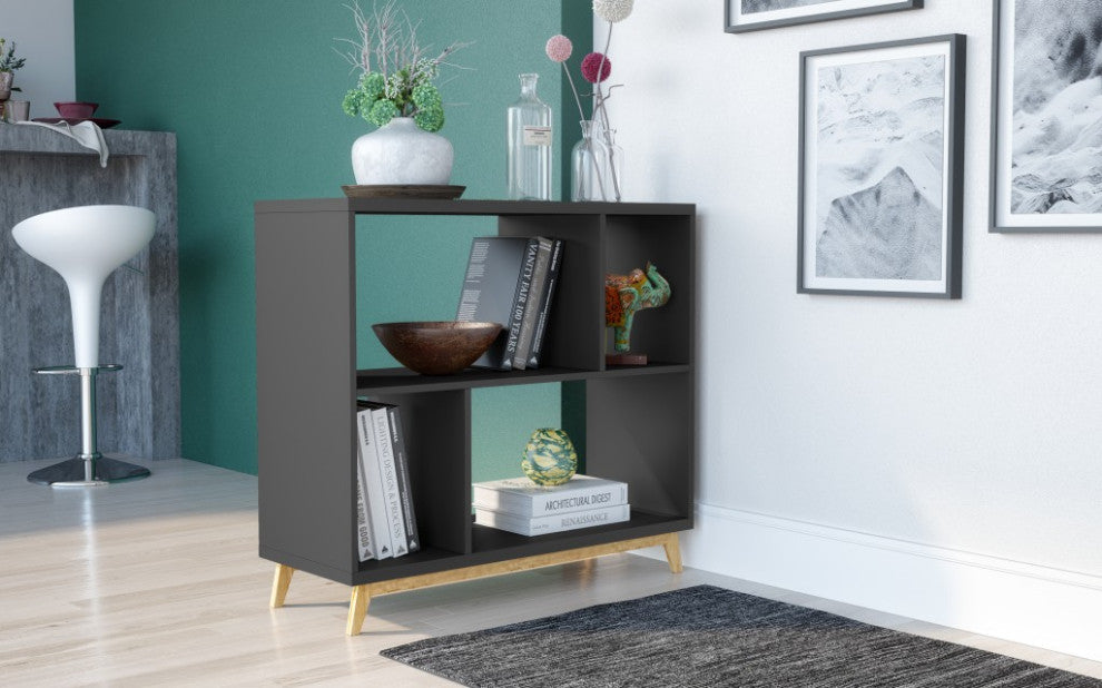 Modern Black And Natural Bookcase