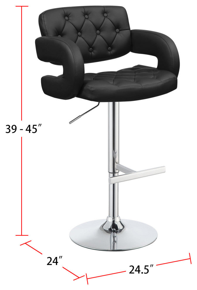 Leatherette and Metal Adjustable Height Bar Stool, Black
