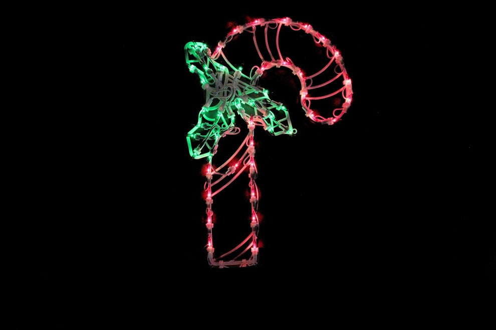 18" Lighted Candy Cane with Holly Christmas Window Silhouette Decoration