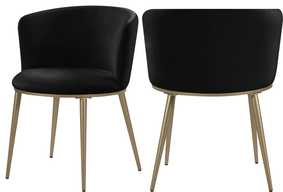 Skylar Dining Chair, Set of 2, Black Velvet, Brushed Gold Iron Legs