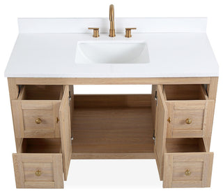 Modern Light Oak Sera Bathroom Vanity With White Quartz Top, 48" Single Sink