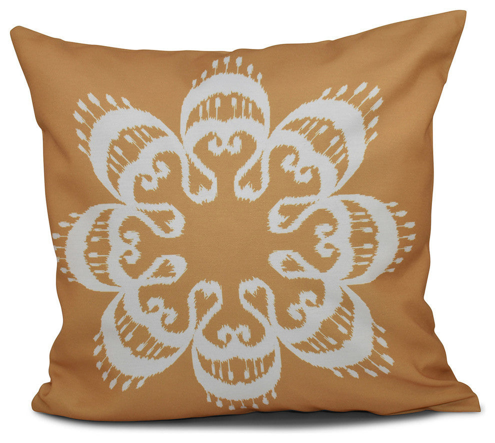 Ikat Mandala, Geometric Print Pillow, Gold, 20"x20"