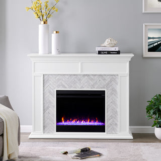 Torron Color Changing Marble Tiled Fireplace, White