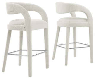 Pinnacle Boucle Upholstered Bar StoolSet of 2, Ivory Silver