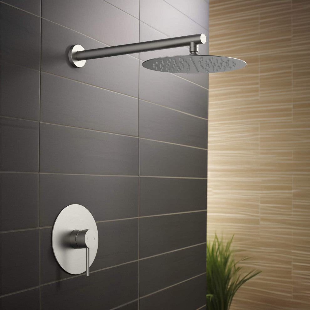 Circular Single Function Shower System, Rough, Valve, Brushed Nickel