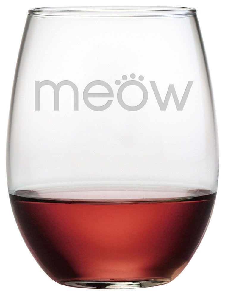 "Meow" Stemless Wine Glasses, Set of 4
