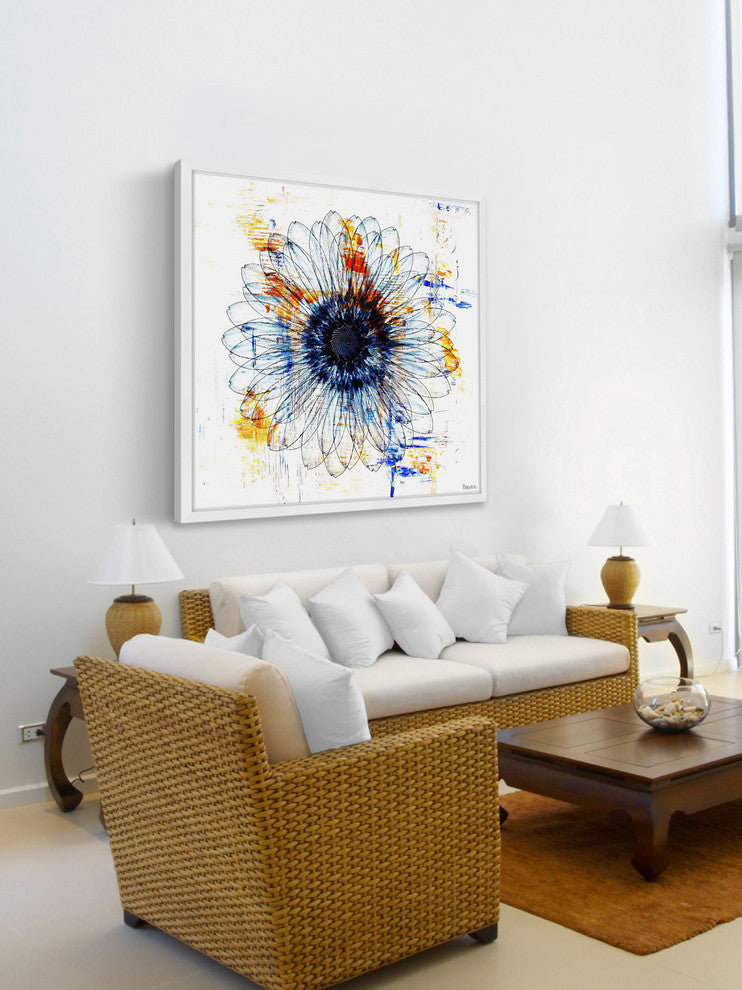 Parvez Taj "Stencil Flower" Framed Painting Print, 12"x12"