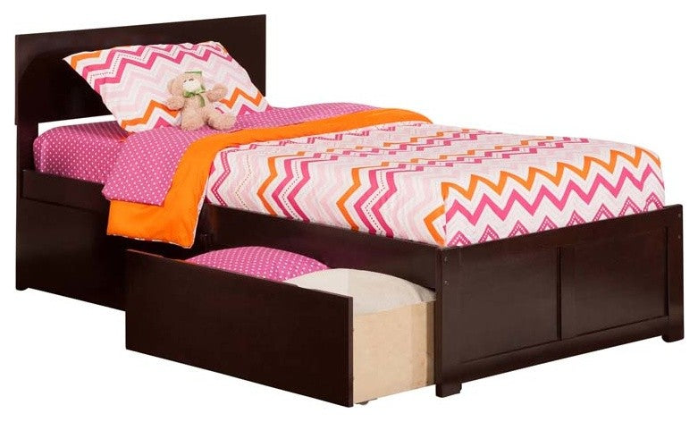 Orlando Flat Panel Footboard With 2 Urban Bed Drawers, Espresso, Twin Xl