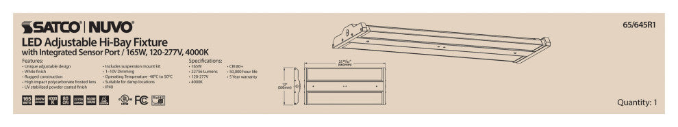 LED Adjustable High Bay - 165W - 4000K - Integrated Sensor Port - 120-277V