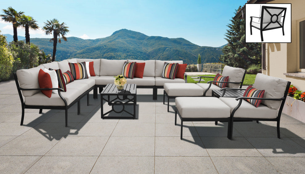 kathy ireland Madison Ave. 13 Piece Aluminum Patio Furniture Set 13a, Almond