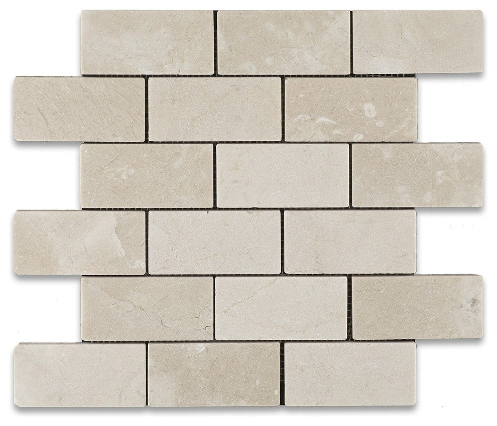 2 X 4 Crema Marfil Marble Tumbled Brick Mosaic Tile