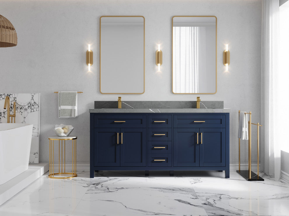Cambridge 72 Double Sink Bath Vanity in Hale Navy Blue 2" Piatra Gray
