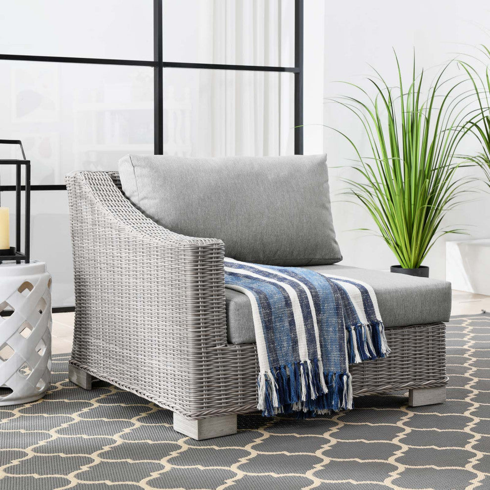 Conway Outdoor Patio Wicker Rattan Left-Arm Chair Light Gray Gray -4845