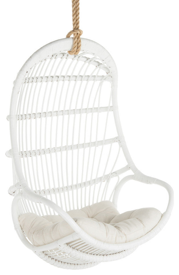 Hanging Rattan Swing Chair With Seat Cushion, White