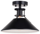 Canton One Light Semi-Flush Mount, Black and Matte White