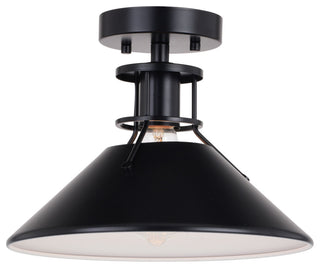 Canton One Light Semi-Flush Mount, Black and Matte White