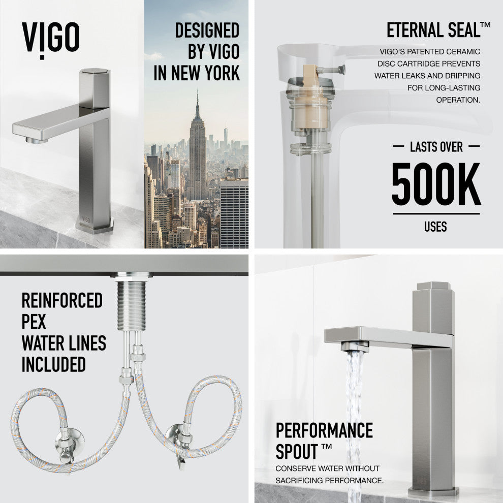 VIGO Nova 8" H Button Operated Single Hole Bathroom Faucet, Brushed Nickel, Without Extras