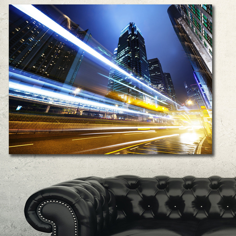 Traffic In Hong Kong at Night, Large Cityscape Canvas Art Print, 60x40