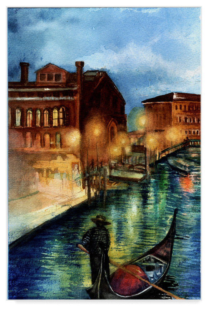 "Venice Evening" by Sher Sester, Canvas Art, 30"x47"