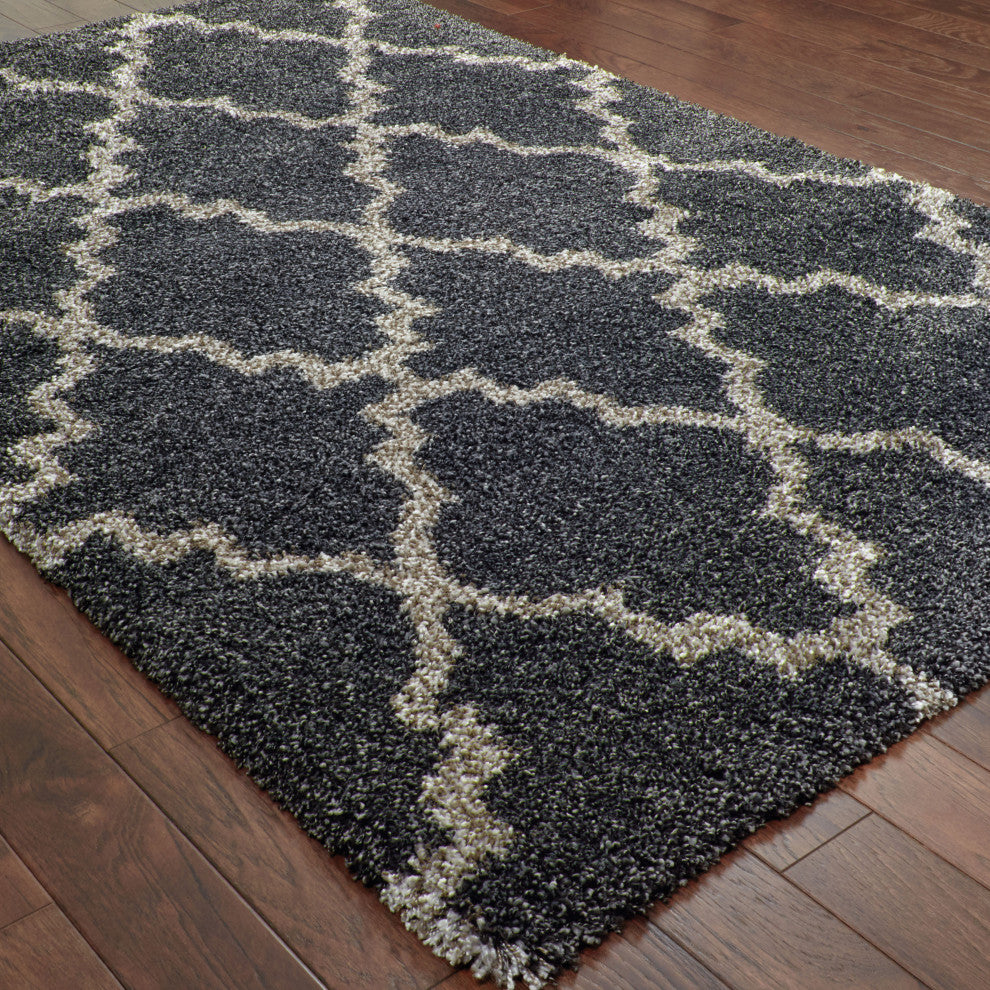 Hartley Quatrafoil Lattice Charcoal and Gray Area Rug, 9''10"x12''10"