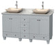 Acclaim Vanity, Oyster Gray, 60", Avalon Ivory Marble, White Carrera Marble