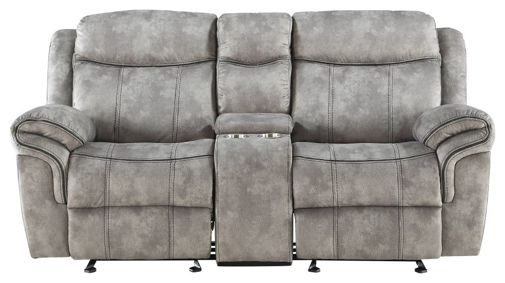 ACME Zubaida Loveseat with USB Dock and Console, 2-Tone Gray Velvet