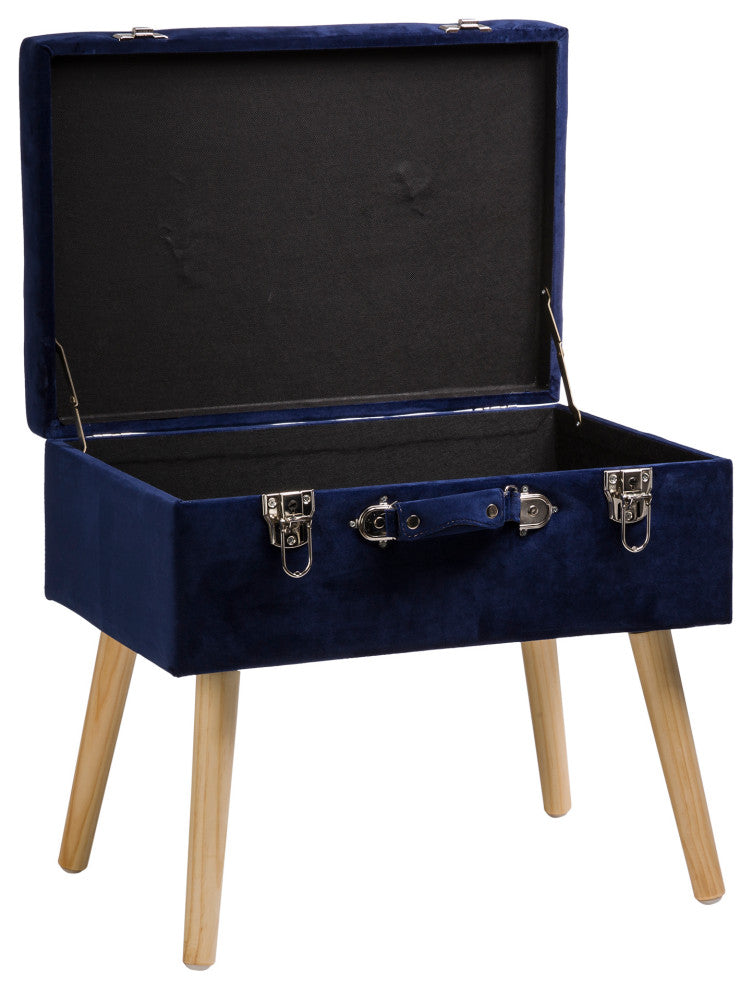 19.70" Navy Blue Velvet Upholstered Storage Stool