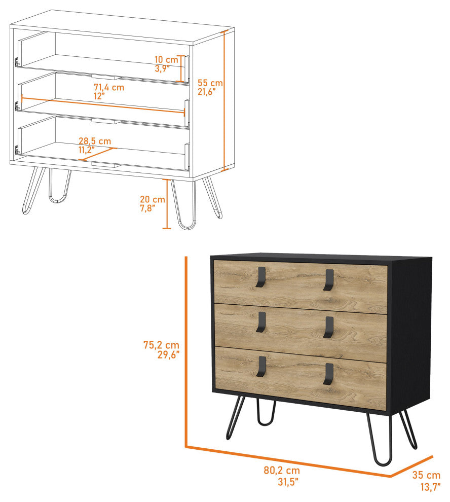 Kimball Hairpin Legs Dresser with 3-Drawers and Modern Design