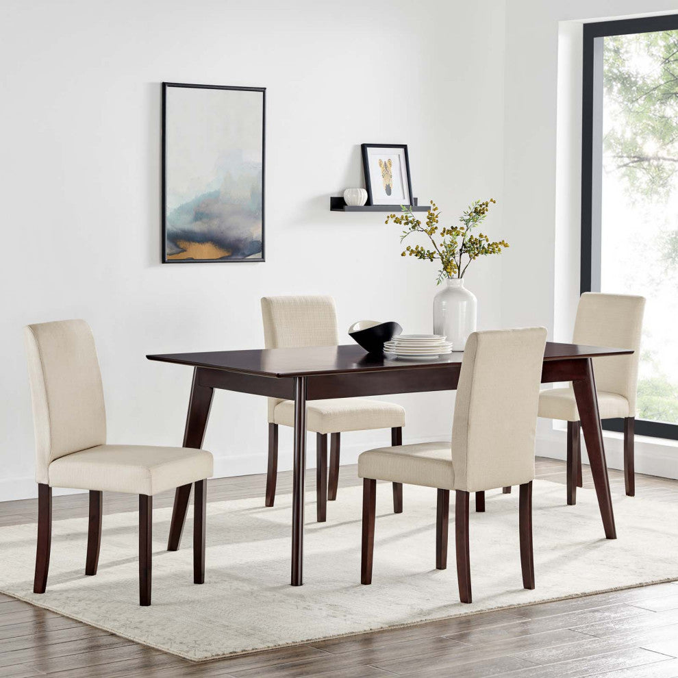 Side Chair and Table Set, Fabric, Drak Brown Beige, Modern, Bistro Restaurant