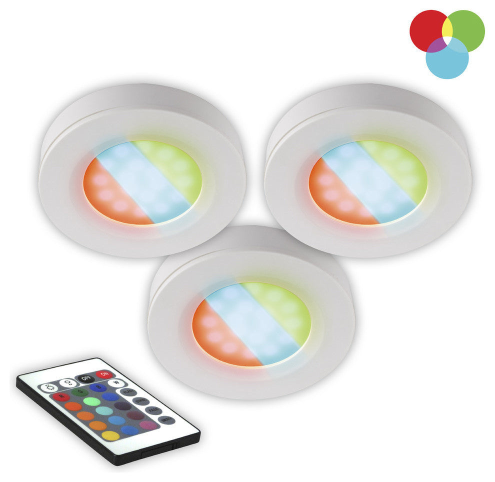 RGB LED Under Cabinet Puck Lights, 3-Pack