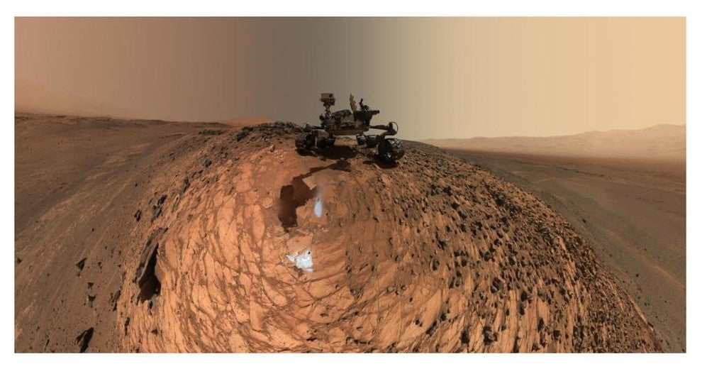 "Curiosity Self-Portrait, Buckskin Drilling Site, Mt Sharp" Paper Art, 74"x38"