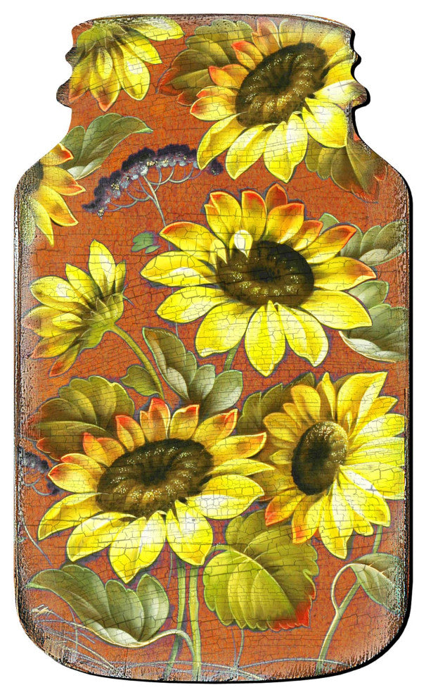 Sunflower Mason Jar Wood Door hanger