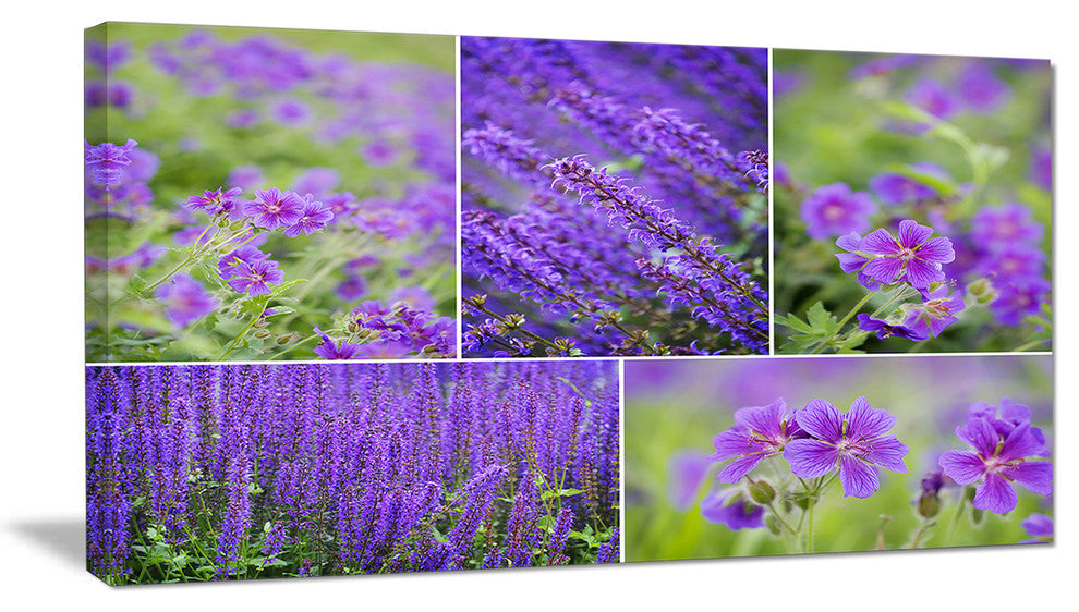 Blue Spring Flowers Collage, Large Floral Canvas Art Print, 60"x28"
