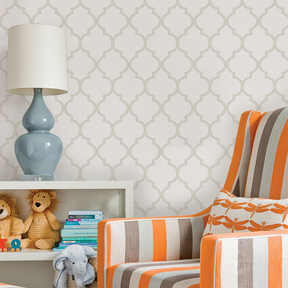 Moroccan Peel and Stick Vinyl Wallpaper, Beige, 24"x108"