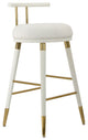 Dolores White Faux Leather Counter Stool, Tufted Gold Round Seat Barstool, Counter Stool