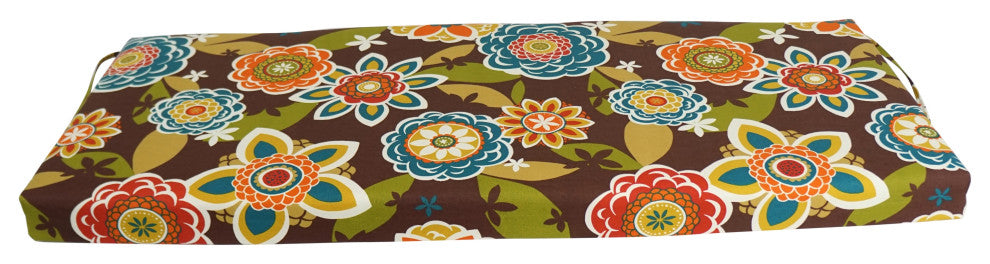 54"X19" Patterned Outdoor Spun Polyester Bench Cushion, Annie Chocolate