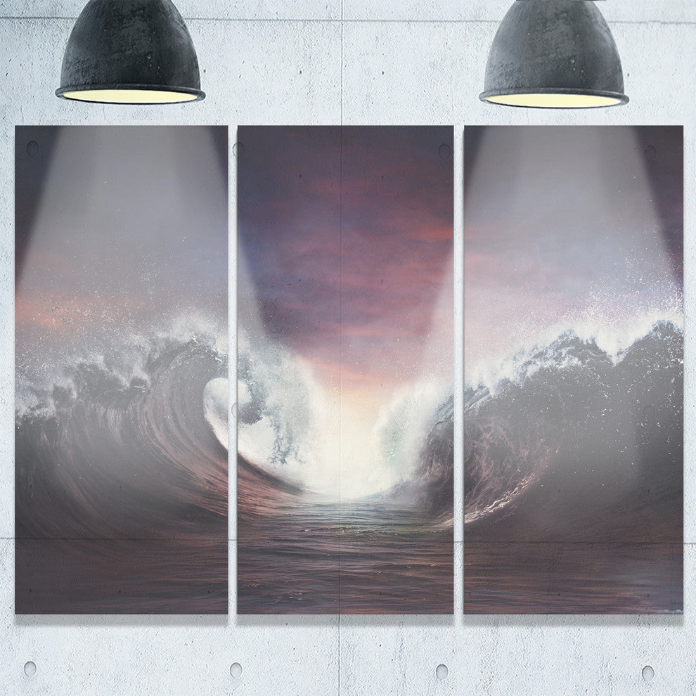 "Dark Parting Ocean With Colorful Clouds" Metal Wall Art, 3 Panels, 36"x28"