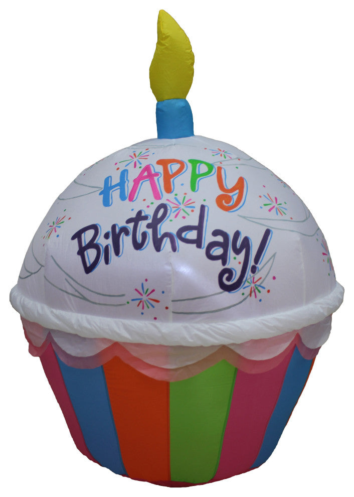 4' Tall Cute Happy Birthday Inflatable Cupcake and Candle Lighted Decoration