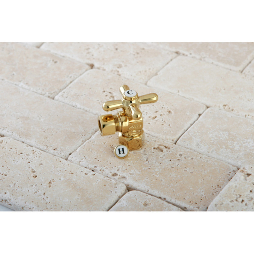 Kingston 1/2" IPS X 1/2" OD Angle Stop Cross Handle, Polished Brass