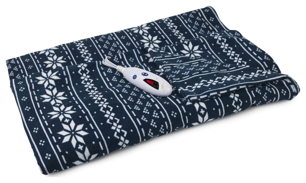 Pure Warmth Microplush Electric Heated Warming Throw Blanket Navy Blue Fair Isl
