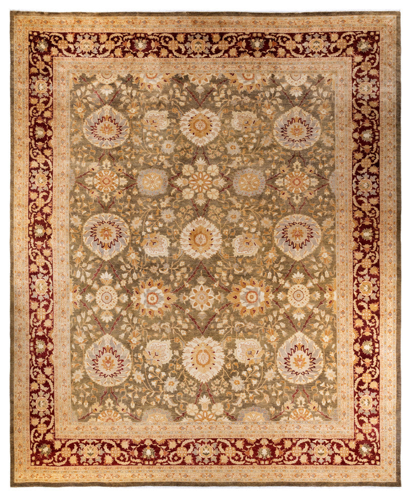 Eclectic, One-of-a-Kind Hand-Knotted Area Rug Green, 12' 1" x 15' 0"