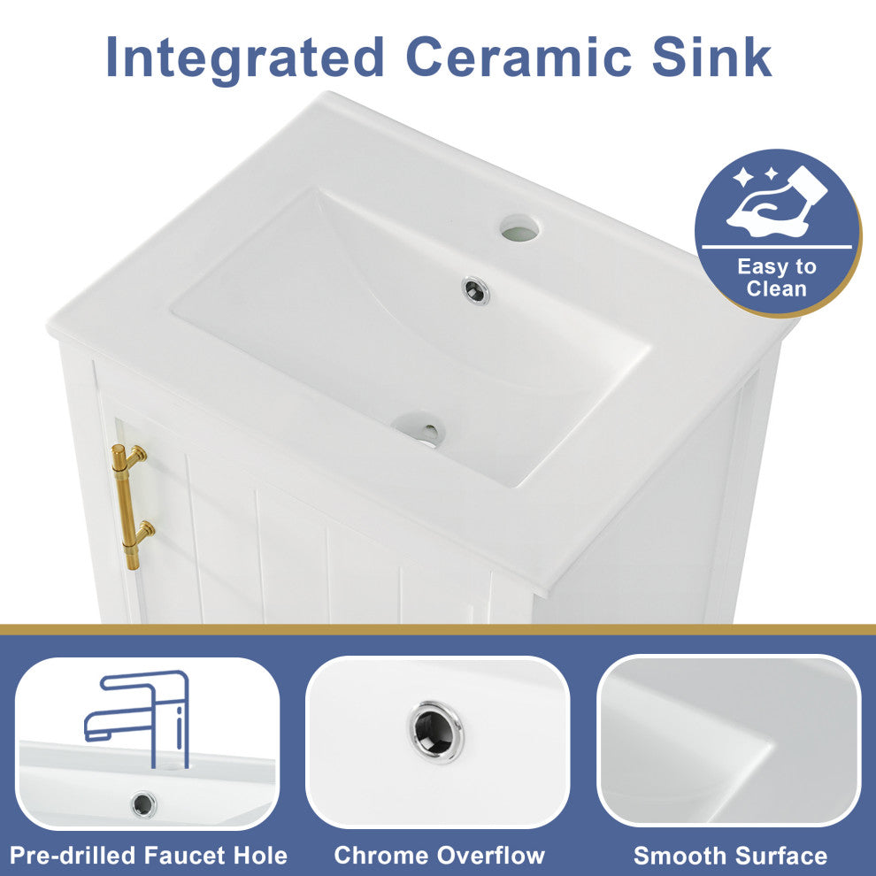 TATEUS 20" Bathroom Vanity With Sink, Bathroom Cabinet, White