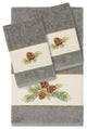 Linum Home Turkish Cotton Pierre 3-Piece Embellished Towel Set, Dark Gray