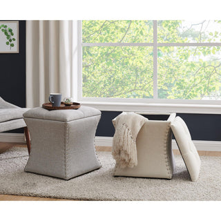 Amelia Fabric Nailhead Tufted Storage Ottoman, Cardiff Gray