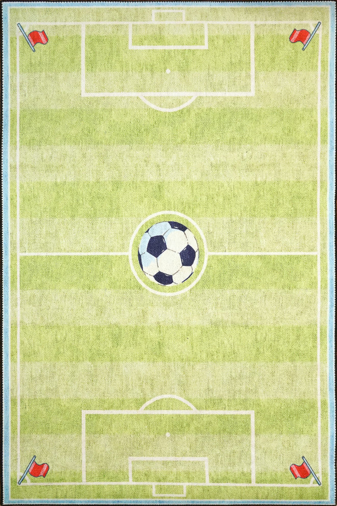 Kidz Soccer Green Area Rug, 4'x6'