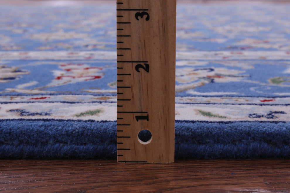 7' Square Handmade Persian Nain Wool & Silk Rug - Q15987