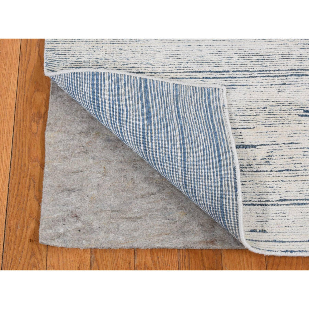 Frost White, 100% Wool, Striae Design, Hand Knotted, Oriental Rug, 6'1"x9'4"